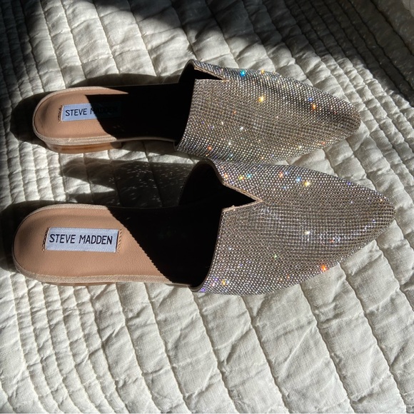 Steve Madden Sparkly Silver Ally Rhinestone Slip-on Mules Women’s 9M - Picture 4 of 14